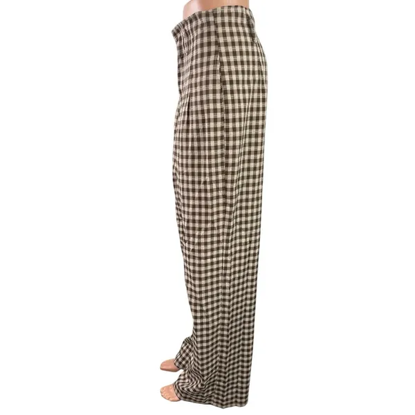 12Th Tribe Women's Brown Gingham Check Wide Leg Baggy Trousers Pants Size S - Image 2