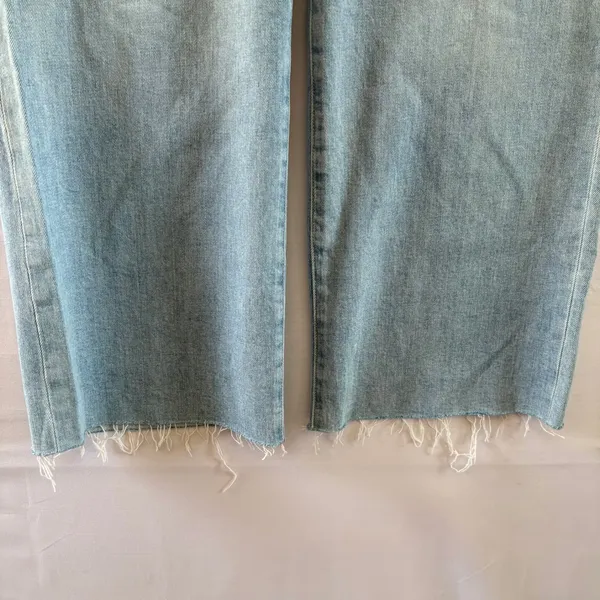 PAIGE Maternity Wide Leg Raw Hem Light Wash Denim Jeans Blue - Image 7