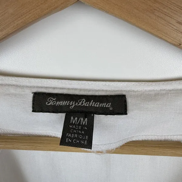 Tommy Bahama White Linen Embroidered V-Neck Tunic Top Medium Coastal Beachy - Image 9
