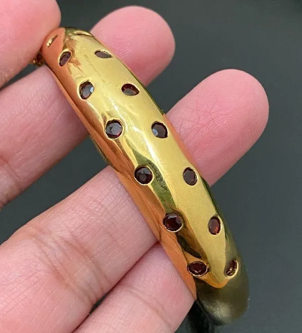 Gold Over  925 Signed Garnet Stones Hinged Bangle & Ring Set - Image 11