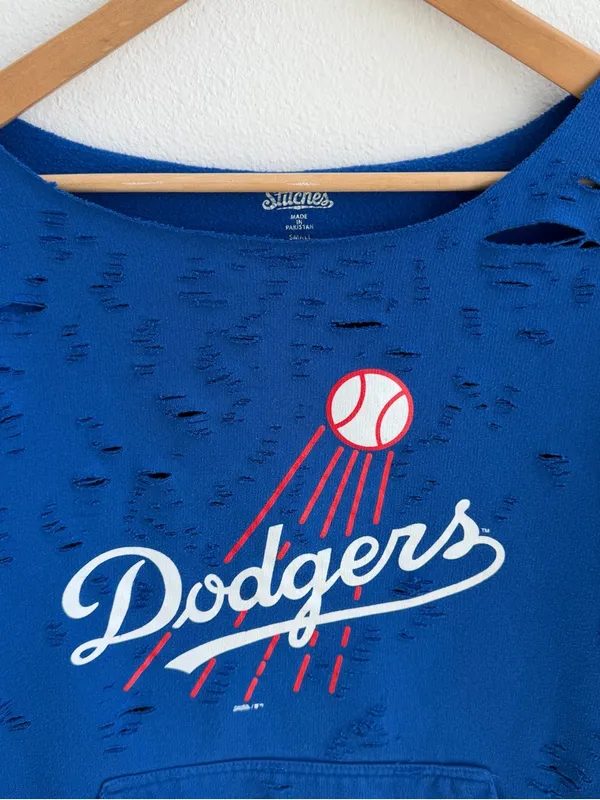 Los Angeles Dodgers MLB off-the-shoulder destroyed sweatshirt - Image 4
