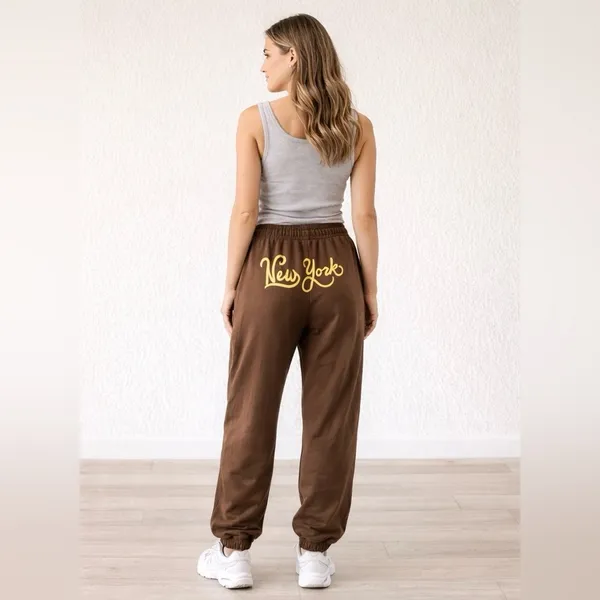 Brown Graphic Jogger Pants Size 1X - Image 2