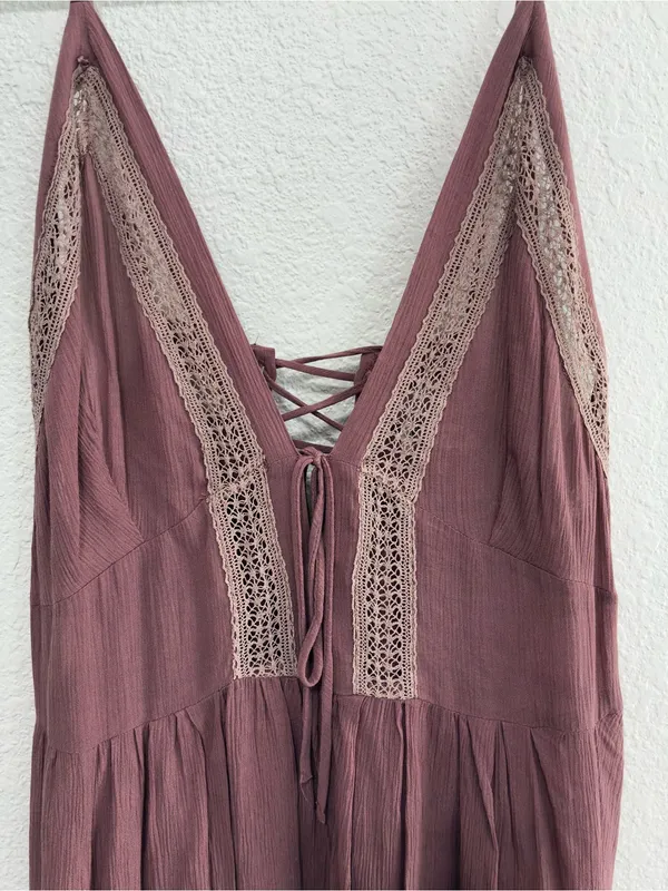Free People Dusty Rose Lace-Trim Mini Dress - Image 2