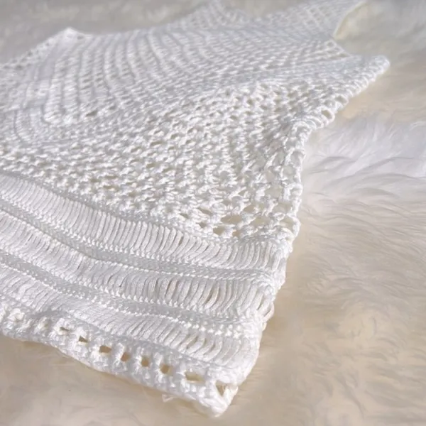 White Bohemian Crochet Knit Sheer Beach Cotton Cover Up Shirt Dress S M … - Image 6