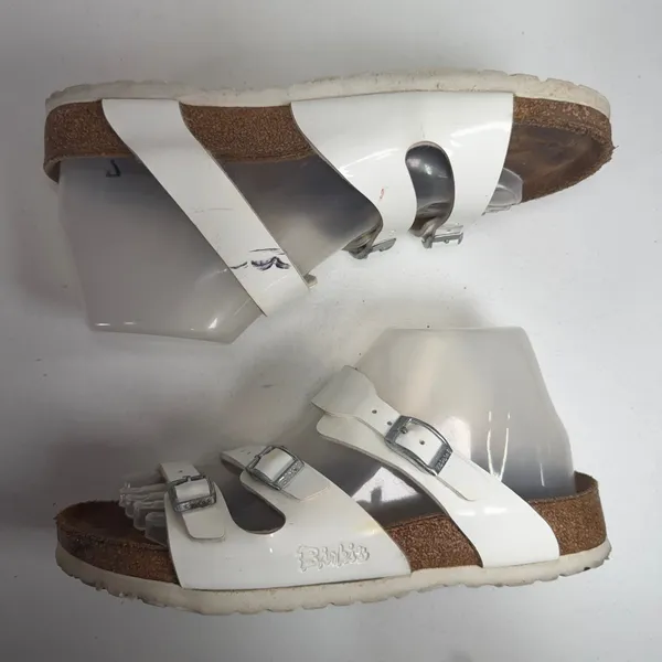 Birkenstock Birki's 39 L8 Sandals Florida Birko-Flor White Patent Triple Strap Slide Germany - Image 3