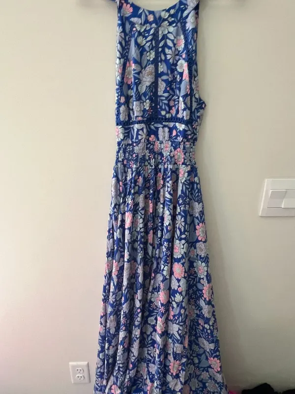 Abel the Label Bluebell Floral Halter Tie Back Full Skirt Maxi Dress XSmall - Image 10