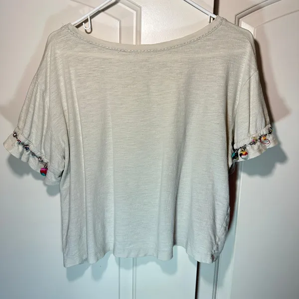 Lilka Womens T Shirt Top Multicolor‎ Pom Pom Sleeve Boho Crop Medium - Image 6