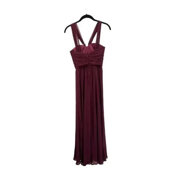 Amsale Sz 0 Cerisa Ruby Bridesmaid Gown Full Chiffon Skirt‎ Ruched Bodice GB033F - Image 10