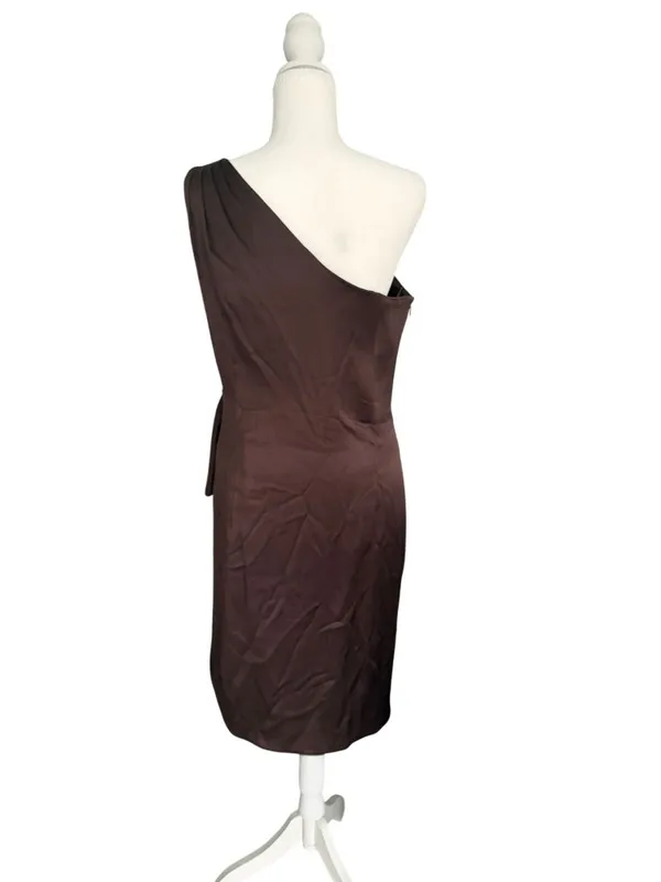 ESCADA Brown Silk Blend One Shoulder Cocktail Dress Size 38 / US 8 - Image 3