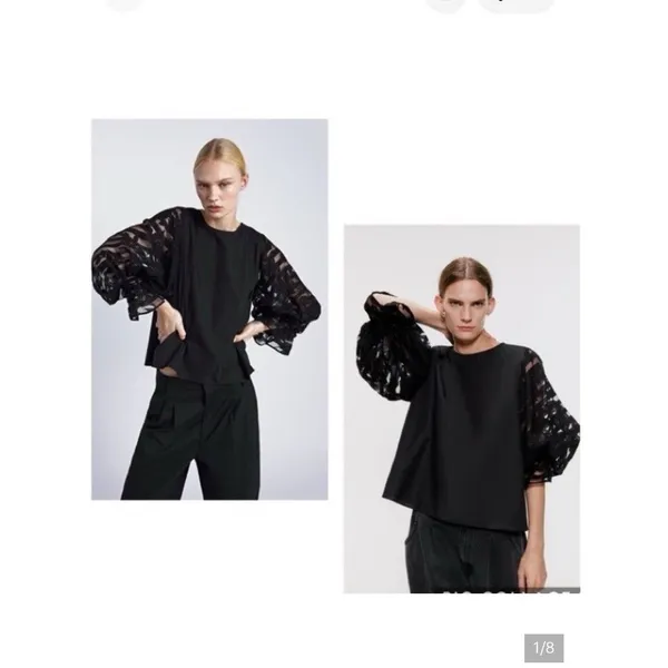 Zara Women Sleeve Top Black Organza Ballon Size Small - Image 2