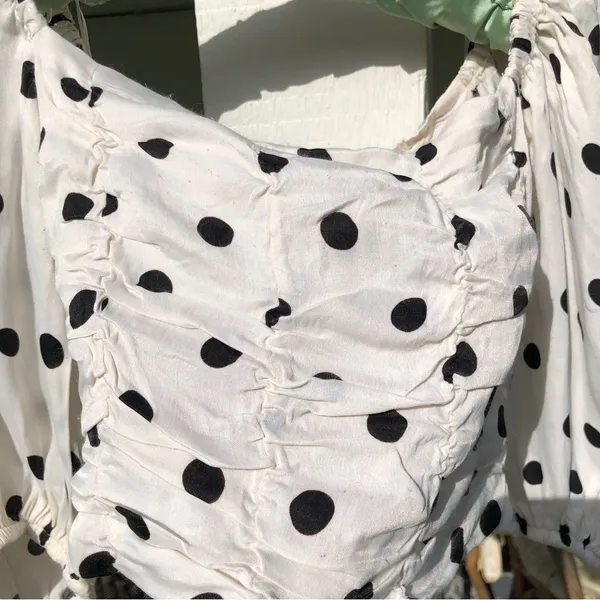 ZARA CROPPED POLKA DOT RUCHED BLOUSE TOP S - Image 4