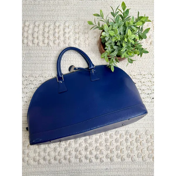 FIORE Women's Saffiano Leather Classic Dome Satchel Bag Made in Italy Navy - Image 2