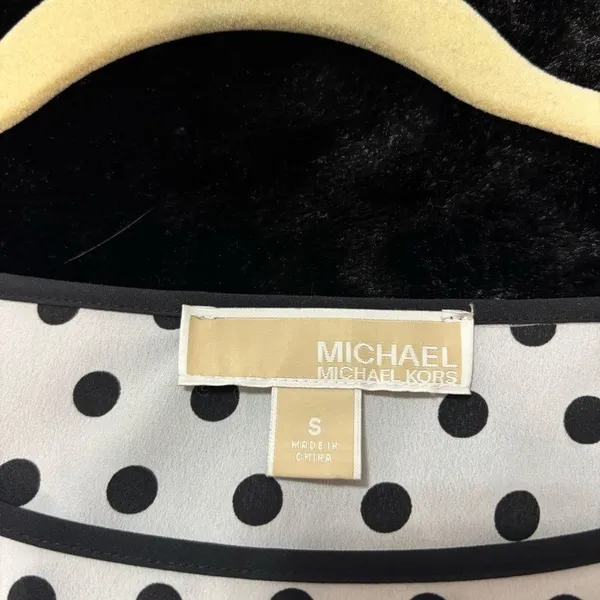 Michael Kors Blouse White Black Polka Dot Smocked Waist Roll Tab Sleeve Office S - Image 3