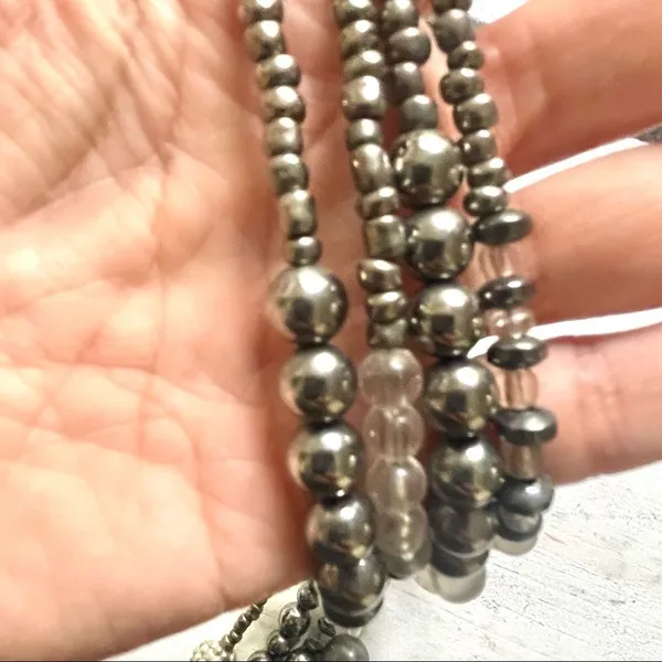Long double strand grey and clear beaded statement necklace - Image 9
