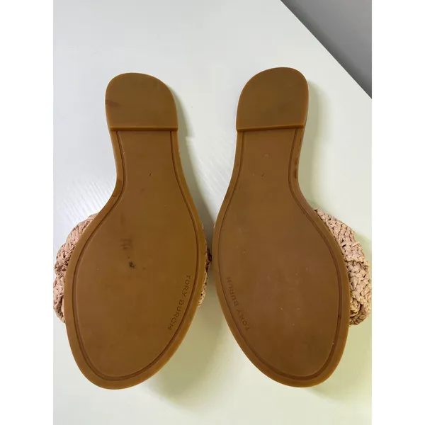 Tory‎ Burch Ruffled Raffia Slide Sandals Natural Woven Flat 135087 Size 7M w box - Image 6