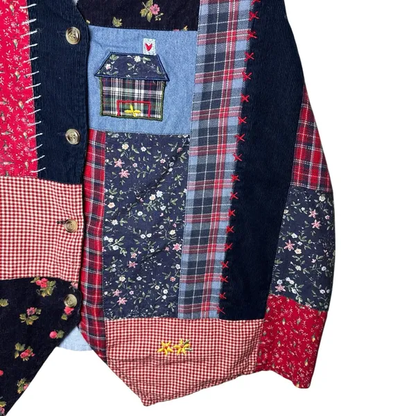 Vintage Victoria Jones Patchwork Embroidered‎ Quilted Teacher Vest Cottagecore - Image 5