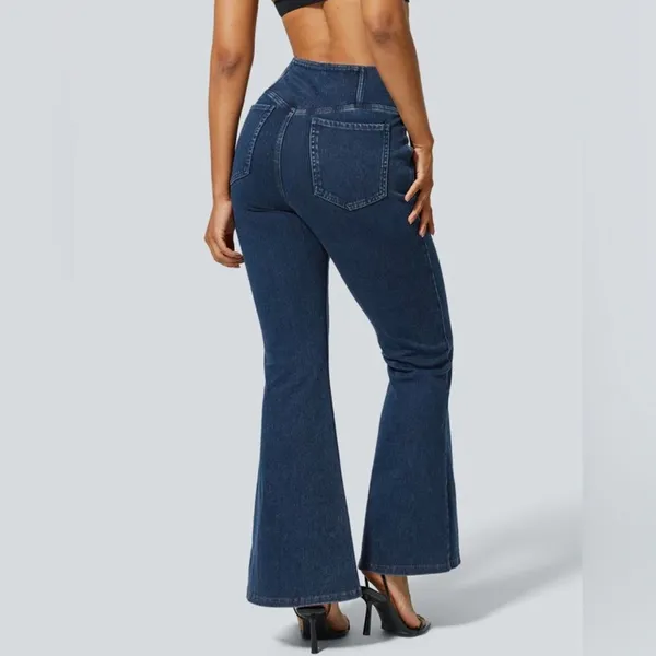 NWT Halara Flex High-Waisted Crossover Pocket Washed Stretchy Flare Jeans - Image 2