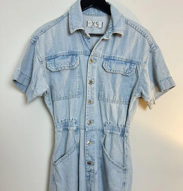 FREE PEOPLE Marci Denim Jumpsuit in Wash Clear Skies Size X-Small - Image 5