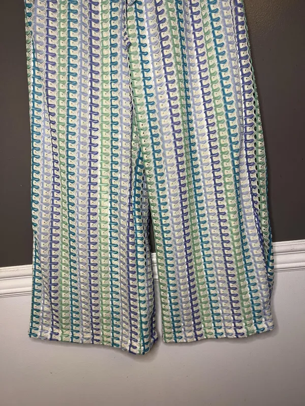 MUSERO Pants Womens Large Multicolor Crochet Wide Leg Ankle Elastic Waist - Image 3