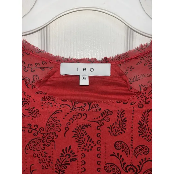 Revolve IRO Red Appoline Mini Shift Dress Size 2 36 Sheer Bell Sleeves - Image 3