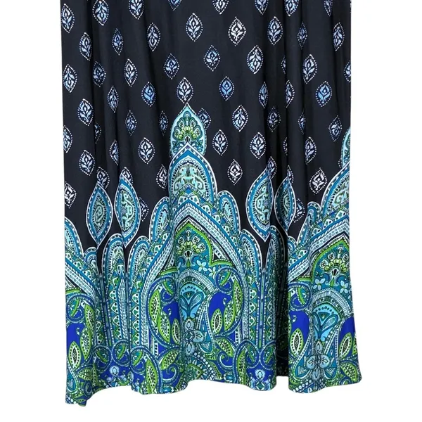 Southern Lady Paisley Border Print Maxi Skirt Black Blue Boho Stretch Size M - Image 3