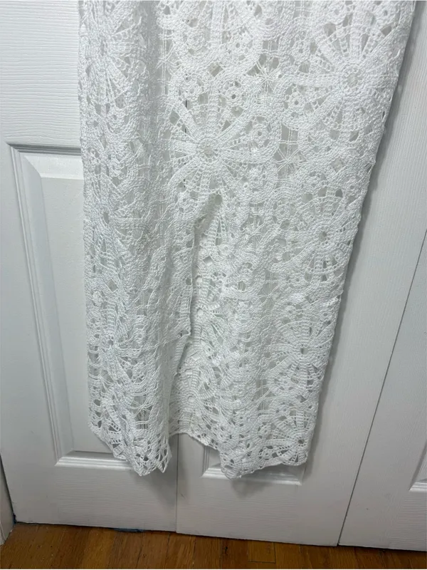 PrettyLittleThing White Flower Crochet Plunge Beach Cover Up Maxi Dress XL NWT - Image 11