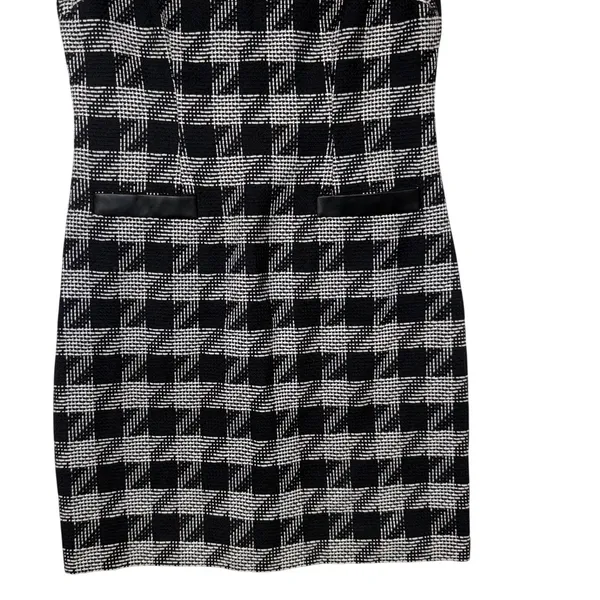 Karl Lagerfeld Paris Houndstooth Sheath Dress Faux Leather‎ Trim Black White 6 - Image 5