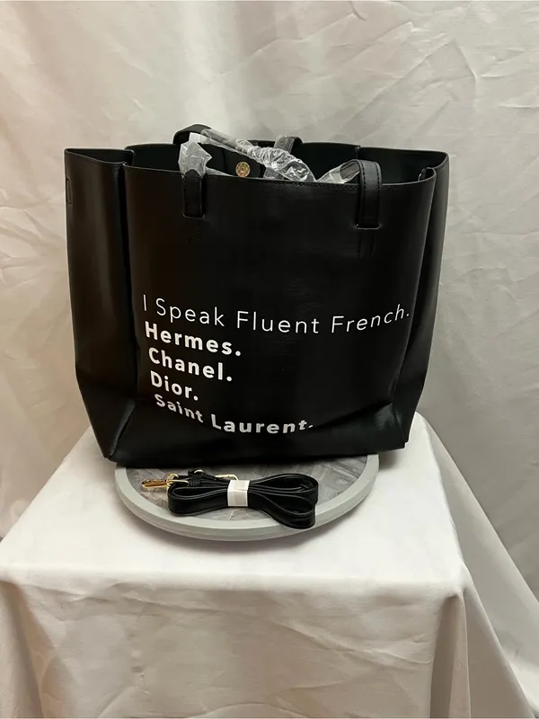 LA Trading Co Black “I Speak Fluent French” Large Tote Shoulder Bag NWT - Image 2