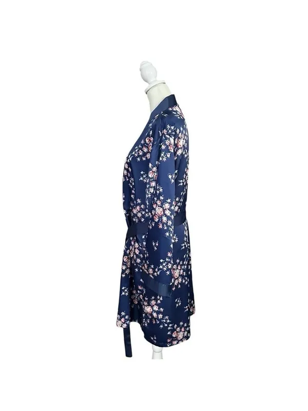 Morgan Lane x FabFitFun Allie Floral Satin Robe Navy Size Small Medium - Image 3