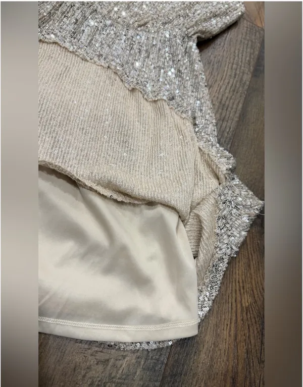 SO Party Dress Champagne Sequins Spaghetti Strap, Size Medium, Dance Cocktail - Image 6