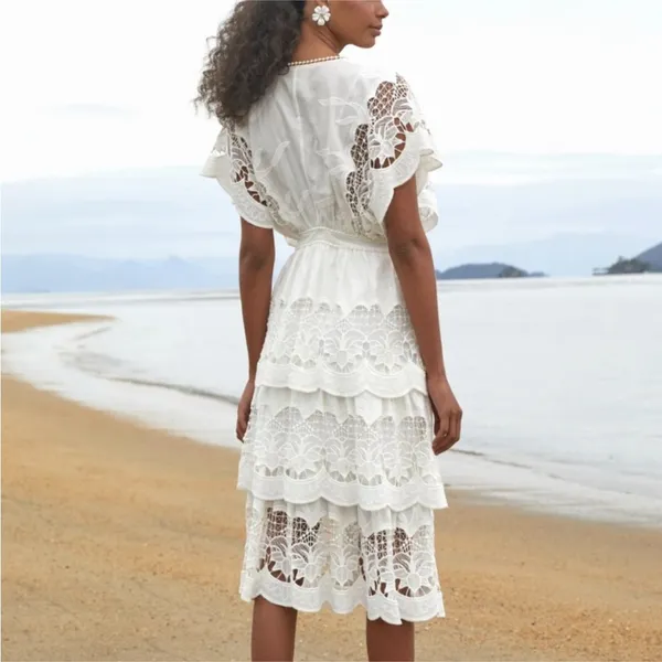 Farm Rio Off-White Richelieu Midi Dress NEW - Image 7