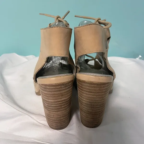 Hinge Beige‎ Suede Lace-up Open-toe Block Heel Shoes Women Size 7.5 S-356 - Image 3