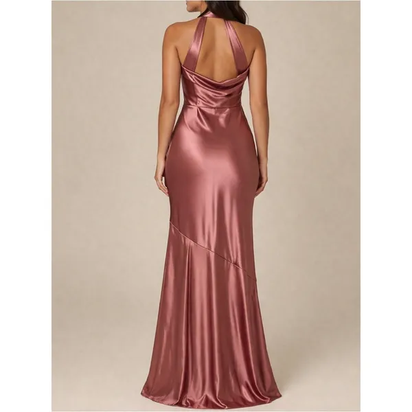 Revelry Women’s Cowl Back V Neck Sleeveless Pink Satin Maxi Formal Dress Size 4 - Image 5