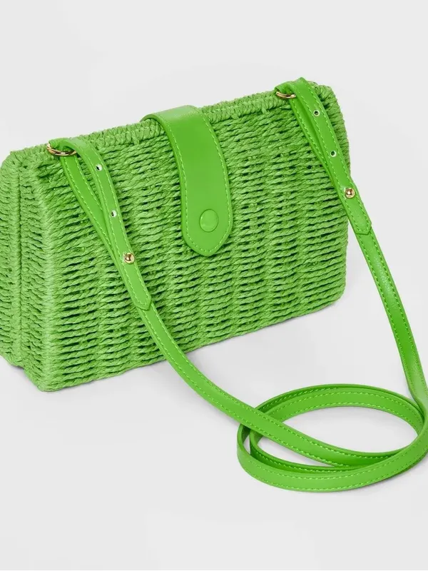 a new day Bright Green Wicker Basket Shoulder Bag & Crossbody, NWT - Image 5