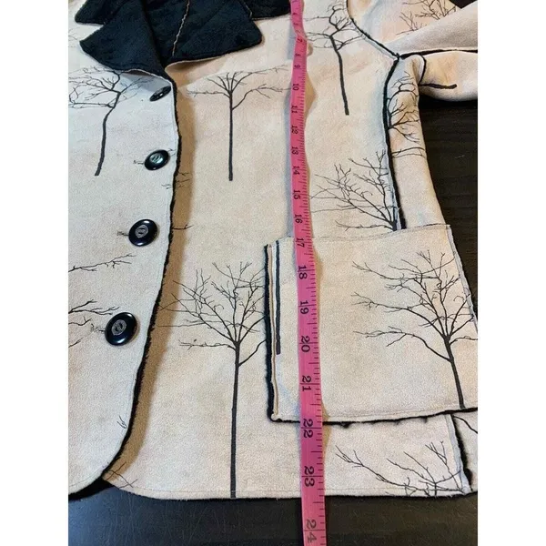 Robert Kitchen Suede Jacket Women's‎ Small Canada Coat Faux Fur Cream Trees - Image 12