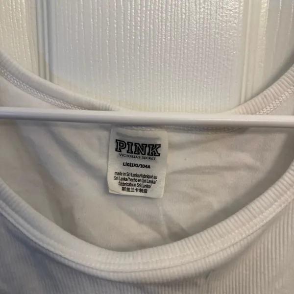 PINK Victoria’s Secret White Ribbed Cropped Tank Top - Image 3