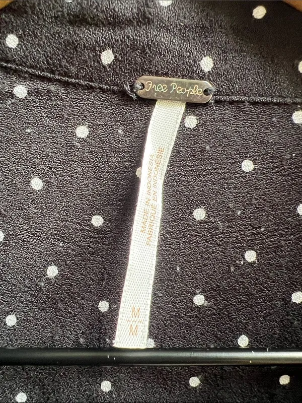 Free People This Town Printed Button Down Dress Black and White Polka Dot Medium - Image 5