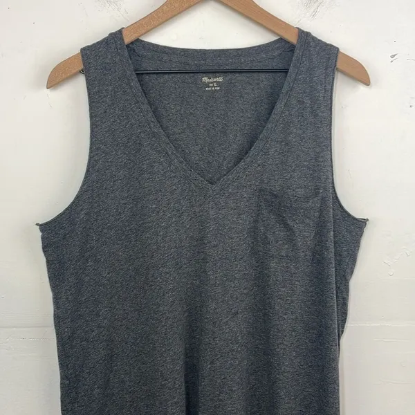 Madewell Heather Gray Knit Dress Shirt Strapless size Large 100% Cotton - Image 2
