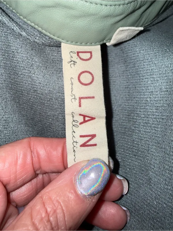Dolan Sage Green Vegan Leather Puff Sleeve‎ Button Down Top - Image 5