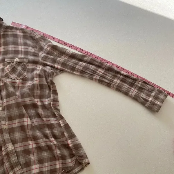 Aéropostale Plaid Button Down Shirt Brown Pink Flannel Top Women’s XL 100% Cotto - Image 10