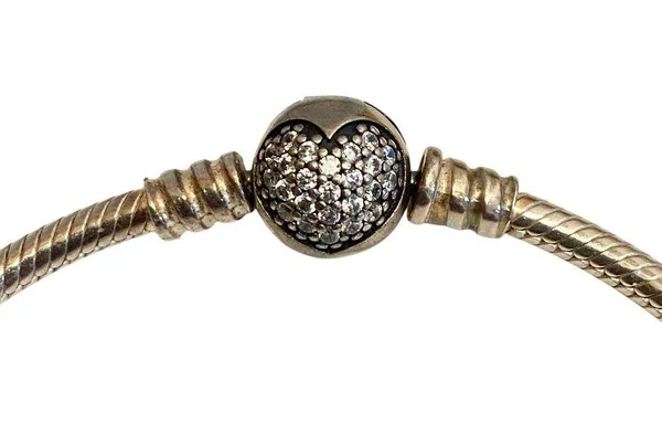 Pandora Moments Snake Bracelet Pave Cubic Zirconia Heart Clasp Sterling Silver - Image 3