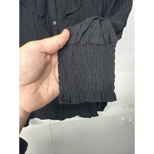 Loft Black Swiss Dot Ruffle Trim Long Balloon Sleeve Blouse Regencycore Size M - Image 5