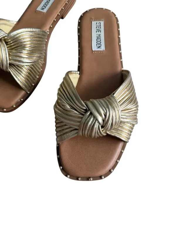 STEVE MADDEN Gold Leather Knot Slide Sandals Size 6 - Image 5
