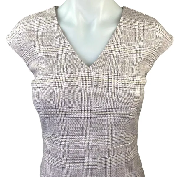 NEW Ann Taylor Pink Plaid V-Neck Cap Sleeve Career Sheath Mini Pencil Dress Sz 0 - Image 3