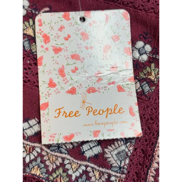 Free People Sleepless Summer Mini Dress XS Berry Burgundy‎ Embroidered Boho NWT - Image 11