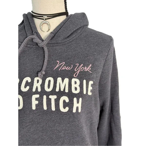 Abercrombie & Fitch New York Logo Hoodie Sweatshirt | Vintage Y2K Gray Medium - Image 3