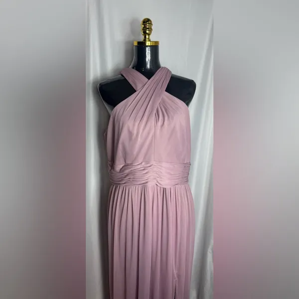 David’s Bridal formal gown blush Pink Halter Dress elegant effortless 16 NWT - Image 2