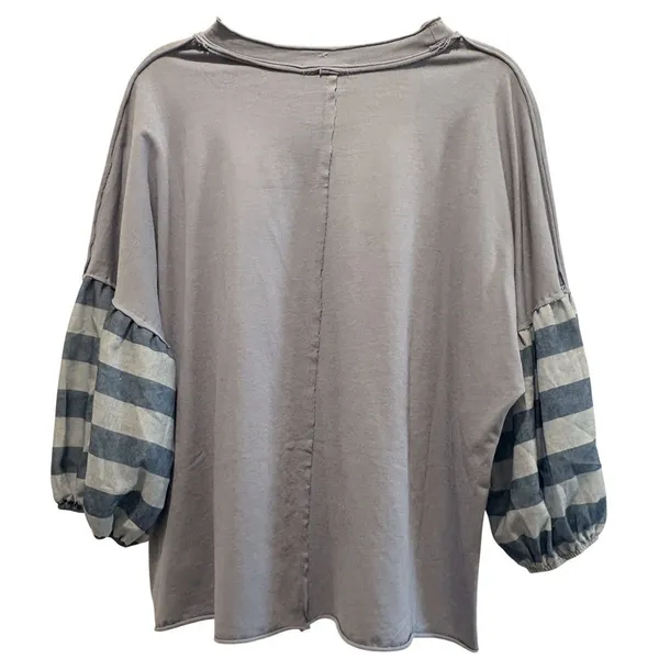 Sage Vell Boutique Blue Balloon 3/4 Stripe Sleeve Crew Relaxed Blouse Top XL - Image 2