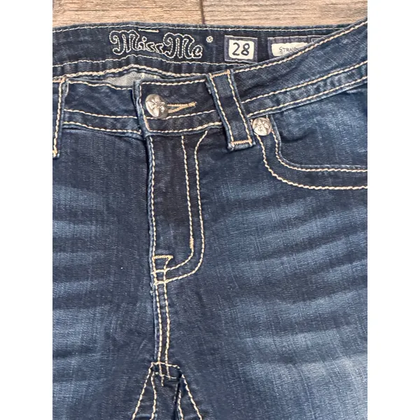 Miss Me Straight Leg Low Rise Dark Wash Embroidered Sequin Jeans 28x33 Y2K BKE - Image 7