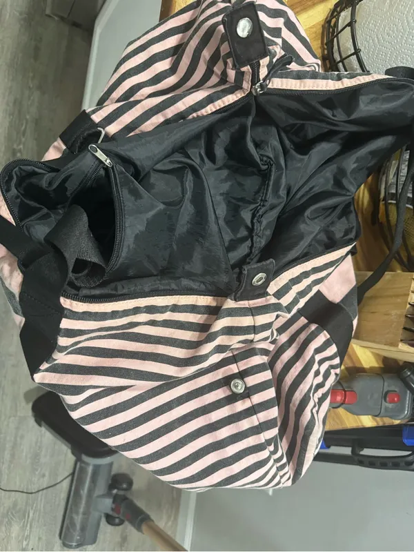 Victoria's Secret Pink and Black Striped Travel Duffel - Image 6